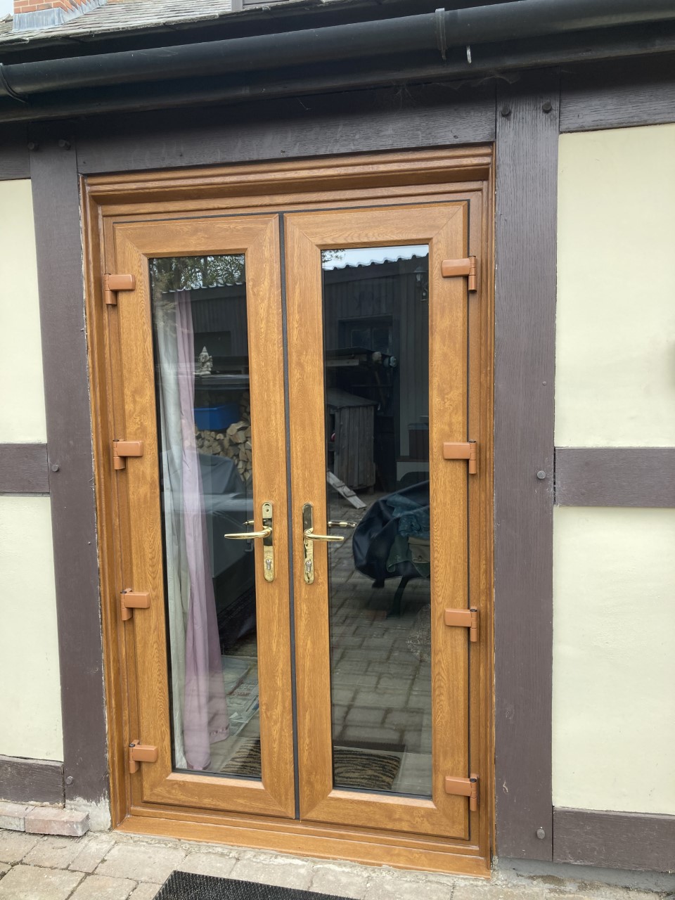 StormMeister Double flood doors in golden oak