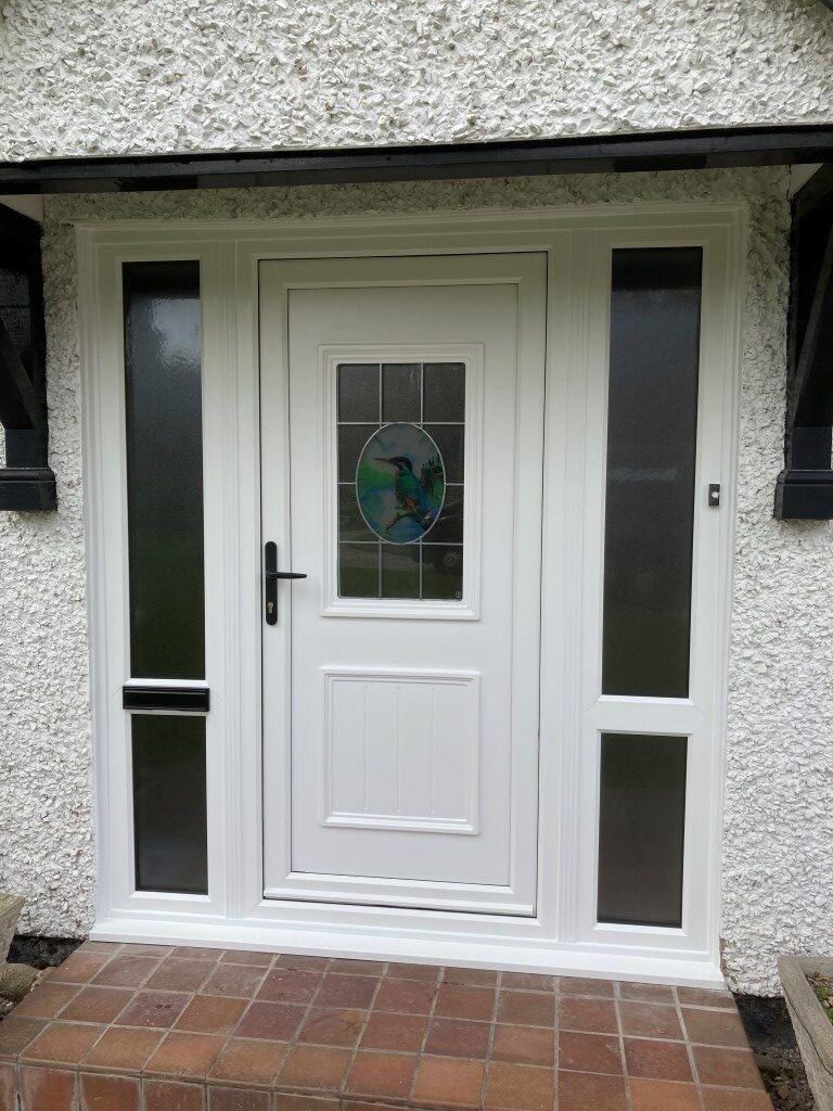 StormMeister flood door kingfisher glass with side panels