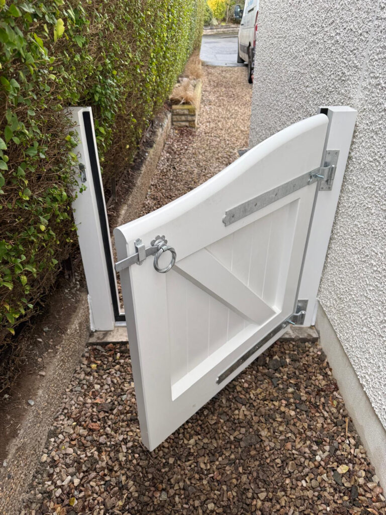 Open Timber Flood Gate colour finished in white - made using Accoya treated timber.